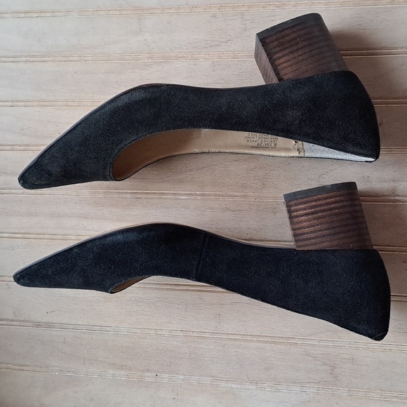 Sole Society Andorra Suede Leather Pointy Toe Chunky Heel Elegant Classy Pumps - Picture 9 of 10
